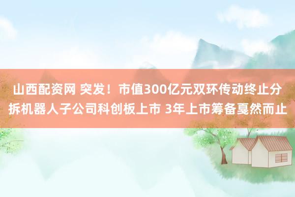 山西配资网 突发！市值300亿元双环传动终止分拆机器人子公司科创板上市 3年上市筹备戛然而止
