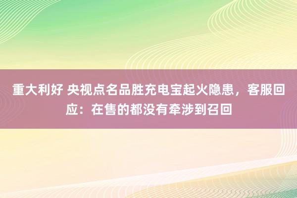 重大利好 央视点名品胜充电宝起火隐患，客服回应：在售的都没有牵涉到召回